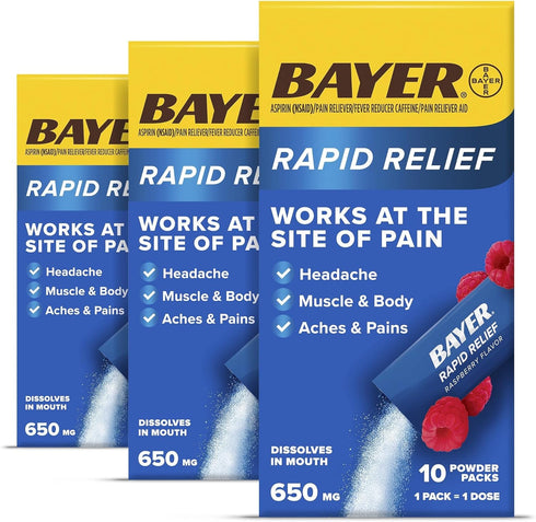 Bayer New Rapid Relief Powder Packs with Aspirin & Caffeine, Dissolvable Fast Acting Pain Relief, Works at Site of Pain to Relieve Headache, Muscl...