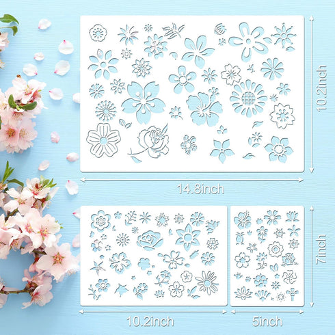 Zonon 3 Pieces Stencil Template Painting Stencil Spring Summer Template Reusable Drawing Set for Daily DIY Art Notebook Wedding Card Scrapbook Hom...
