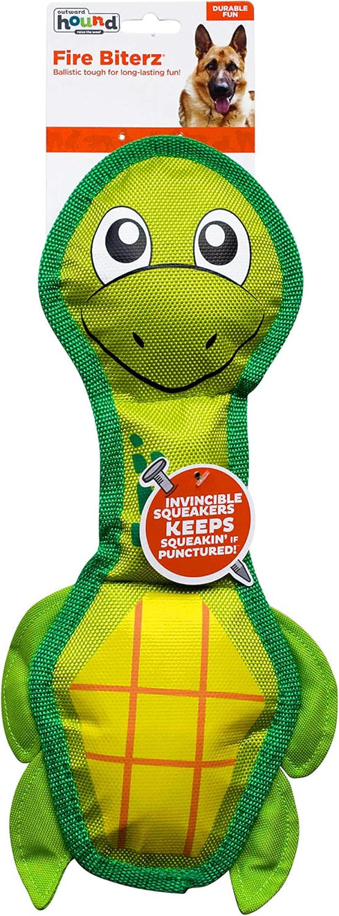 Outward Hound Fire Biterz Turtle Plush Firehose Material Interactive Dog Toy, Medium...
