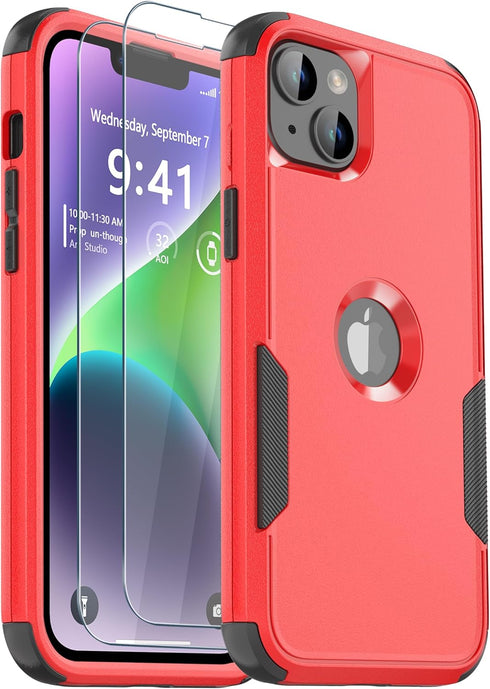 Phone Case for iPhone 13 and iPhone 14, Non-Slip Shockproof 10 Ft Military Dropproof Phone Case with 2 Tempered Glass Screen Protectors, 6.1 Inch ...