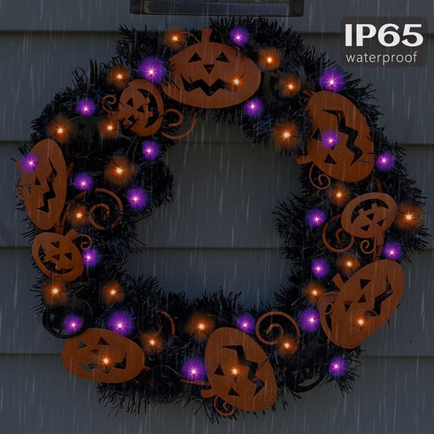 Solar Halloween Lights,39FT 100LED Orange & Purple Halloween Lights,Halloween Solar Lights Outdoor with 8 Modes Waterproof Halloween Lights for Be...