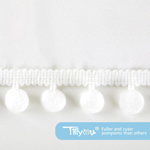 TILLYOU Baby Crib Skirt Girls Boys, Ruffled Bed Skirt with Pompoms, 28”x 52”, 14'' Drop, White...