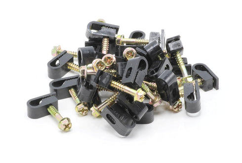 THE CIMPLE CO - Single Coaxial Cable Clips, Cat6, Electrical Wire Cable Clip, 1/4 in (6 mm) Screw Clip and Fastener, Black (50 pieces per bag)...