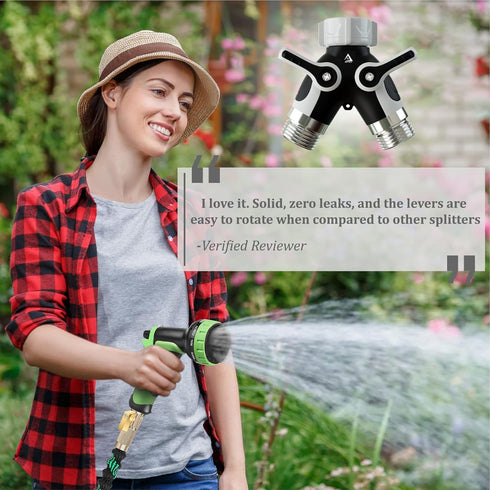 Hose Splitter 2 Way, Heavy Duty Metal Connector, Two Way Garden Hose Splitter, High Flow Spigot Faucet Bib Adapter, Solid Double Y Shut Off Valve ...