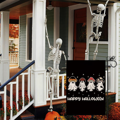 Happy Halloween Garden Flag Ghosts Mushroom Double Sided Flags for Outside Black Burlap Lawn Yard Outdoor Decoration 12.5x18 Inch...