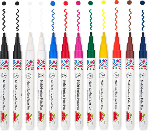 Apple Barrel, Set of 12 Multi-Surface Fine Tip Paint Pens, Perfect for Indoor and Outdoor Arts and Crafts Projects, 6233, Basic...