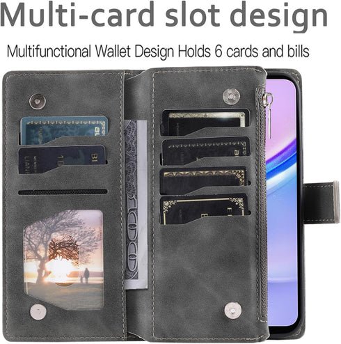 Asuwish Phone Case for Samsung Galaxy A15 5G Wallet Cover with Tempered Glass Screen Protector and Wrist Strap Mandala Flower Flip Zipper Credit C...