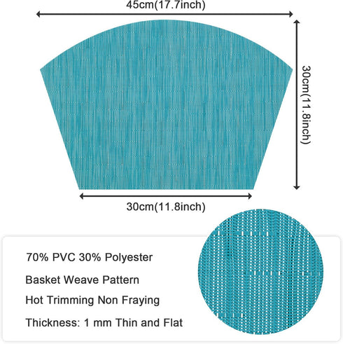 SHACOS Round Table Shape Placemats Set of 4 Wedge Placemats Heat Resistant Woven Vinyl PVC Table Mats Indoor Outdoor Wipe Clean (4, Teal Blue)...
