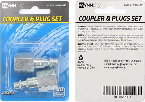 WYNNsky Industrial Air Plug Set, 1/4 Inch Body Size, 3/8 Inch NPT Female Threads, 2 Pieces Steel Air Fittings...