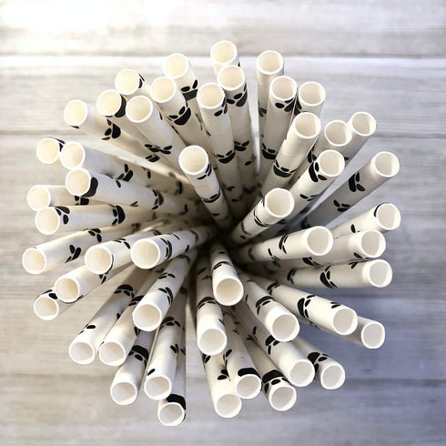 Dog Theme Paw Print Paper Drinking Straws - Black White - 7.75 inches - 50 Pack - Outside The Box Papers Brand...