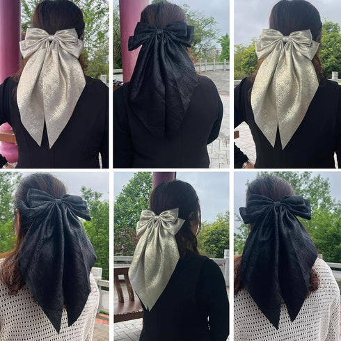 Hair Bows for Women 2 Pcs Big Hair Bows Hair Ribbons Oversized Long Tail, Hair Bow Large Hair Ribbon Barrettes Metal Clips Bowknot Hair Accessorie...