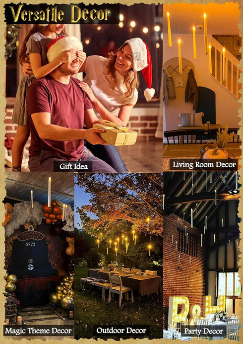 Halloween Decorations, 10 Pcs Floating Candles with Wand,Magic Flameless Hanging Candles,Flickering LED Taper Window Candles for Home Halloween De...