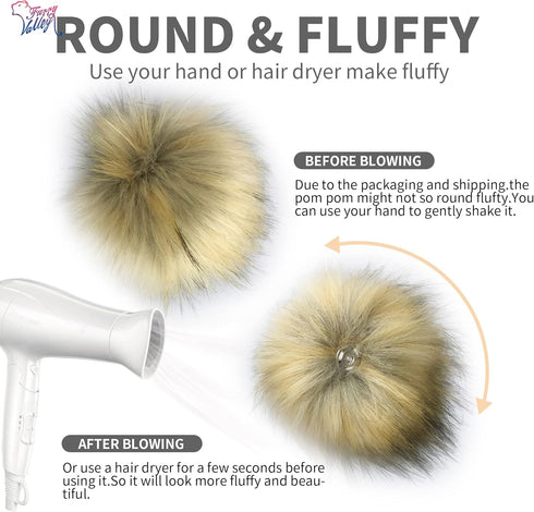 Furryvalley Faux Fur Pompom 6pcs DIY Crafts Fluffy Balls for Hat Shoes Scarves with Snap Fastener Removable Knitting Hat Horse Riding Hat Silk Acc...