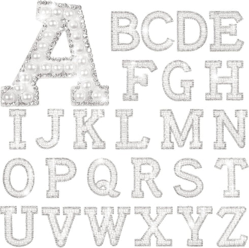 Waydress 26 Piece Rhinestone Iron on Patch A to Z Letter Appliques Adhesive White Pink Colorful Pearl Bling Patch Glitter Alphabet Embellishments ...