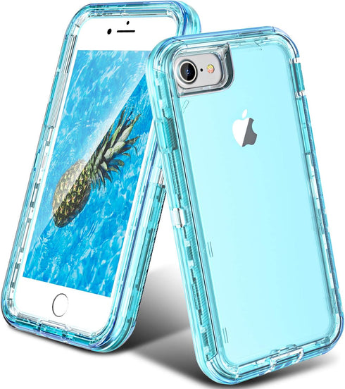 ORIbox Crystal Blue Case for iPhone 8, SE 2022, 7: Heavy Duty Shockproof Anti-Fall Clear Case with Camera Protector...