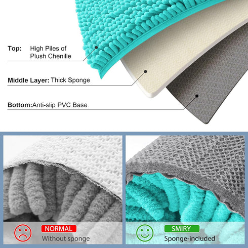 Smiry Luxury Chenille Bathroom Rugs 24x16, Extra Soft and Absorbent Shaggy Bath Mat, Machine Washable, Non-Slip Plush Carpet Runner for Tub, Showe...