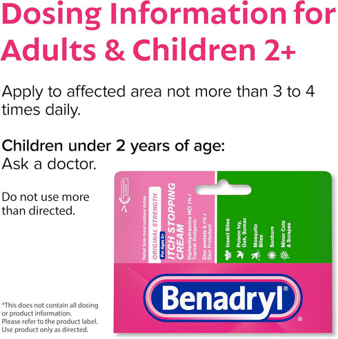 Benadryl Original Strength Anti-Itch Cream, Bug Bite Itch Relief, Diphenhydramine HCl Topical Analgesic & Zinc Acetate Skin Protectant, Great for ...