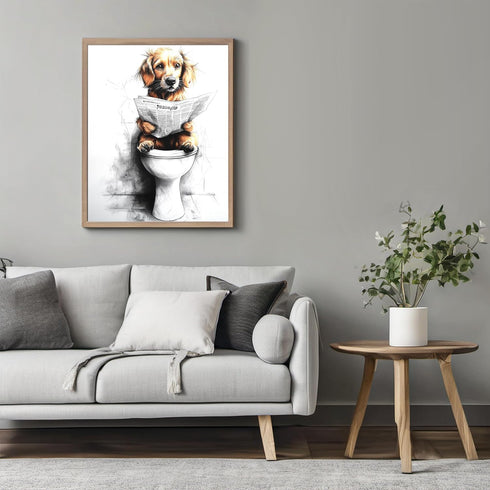 Posterizer 1 pcs-drawing style art-funny dog on toilet reading newspaper 6-Bathroom Restroom Art-Art for Animal Lovers-Decor for Home & Office- un...