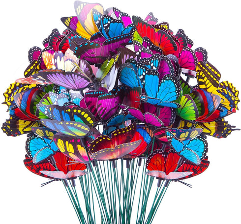 VGOODALL 50pcs Butterfly Garden Decorations, 11.5 inch Plastic Butterfly Stakes Ornaments Artificial Butterflies for Flower Bouquet Arrangements C...