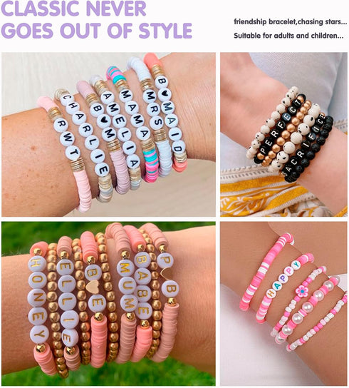 Dowsabel 1520 PCS Letter Beads, 30 Styles Friendship Bracelet Kit, 4x7mm Round Number Alphabet Beads for Bracelets, 2 Rolls Crystal String Jewelry...