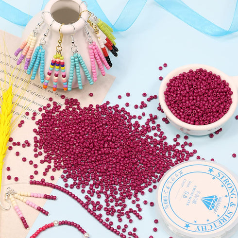 Bala&Fillic Magenta Color 3mm Seed Beads About 3600pcs/100Grams in Bag, 8/0 Glass Craft Beads for Making Bracelet and Necklace (Magenta)...