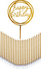 24 Count Tall Thin Metallic Gold Slow Burning Birthday Candles in Holders, and Matching Classy Cake Topper for Special Custom Birthday Cake Cupcak...