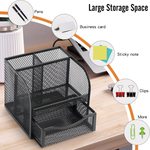 Mesh Desk Organizer, Metal Desk Pencil Pen holder for desk, Desktop Storage Pen Organizers, Office organization Home Art Supply Storage Box Multi-...