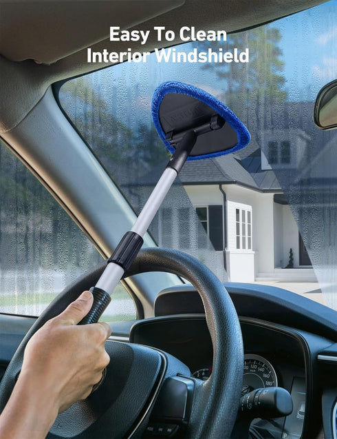 AstroAI Windshield Cleaner Tool, Car Interior Detailing Cleaning Kit with Extendable Handle and 4 Reusable Microfiber Pads, Auto Glass Wiper Brush...