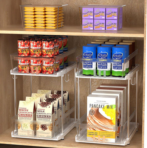 2 Tier Under Sink Organizers and Storage Bathroom Organizer w Dividers and Lids, Snack Organizer for Pantry Pull Out Cabinet Organization for Kitc...