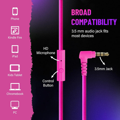 rockpapa Grade Wired Headphones with Microphone, Lightweight Foldable Stereo Bass Headphones with No-Tangle Cord & 3.5mm Jack for Women/Kids, Lapt...