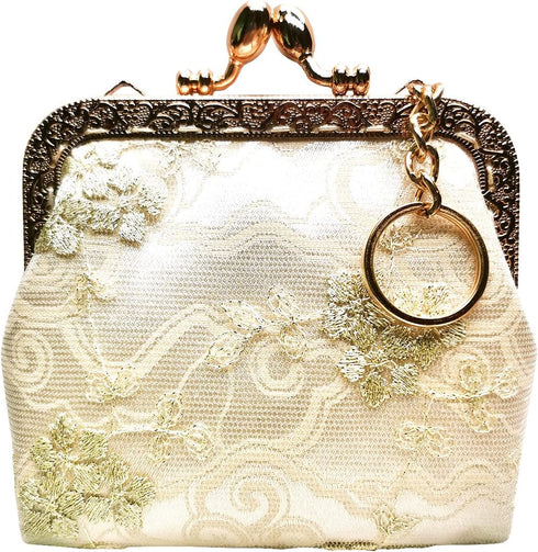 Vintage Kiss Lock Coin Purse Keychain Buckle Wallet for Women(light yellow)...