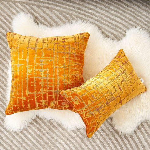 Alerfa Square Geometrical Plaid Striped Cut Velvet Throw Pillow Cover 20x20 Inch Luxury Modern Decorative Accent Pillow Cover for Couch Living Roo...