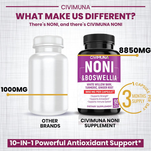 Noni Capsules 8850mg - Noni, Boswellia, White Willow Bark - 3 Months Supply...