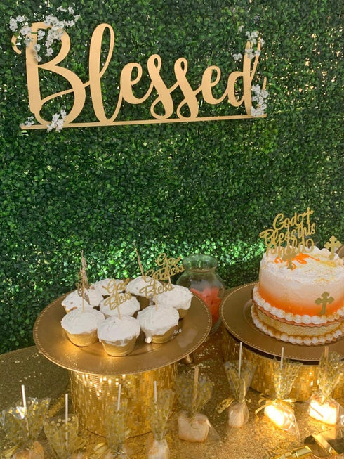 JeVenis 25 PCS Glittery Gold Bless this Child Cross & Cake Toppers - Baptism Cupcake Decorations...