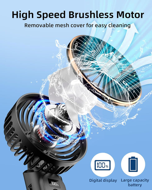 TUNISE Portable Handheld Fan, Portable Fan Rechargeable, 4000mAh, 180° Adjustable, 6 Speed Wind, Display Electricity in Real Time, USB Rechargeabl...