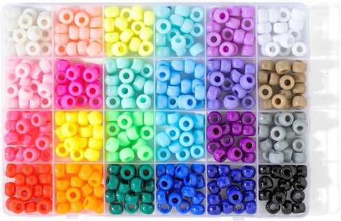 24 Colors Pony Beads for Bracelets, 6x9mm Large Plastic Pony Beads Set Kandi Beads Friendship Bracelet Making Kit for DIY Crafts and Jewelry Makin...