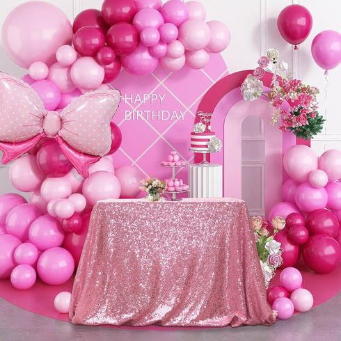 PartyDelight Sequin Tablecloth Fuchsia Pink Sparkly Table Cloth Overlay Square 50"x50"...