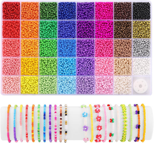 Funtopia 39 Colors 3mm Seed Beads, 9600pcs Small Beads for Jewelry Making, Tiny Craft Beads for Bracelet Making...