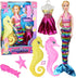 Mermaid Princess Doll with Little Mermaid and Seahorse Playset, Blonde Hair Mermaid Dolls Toys with Accessories, Best Birthday Gifts for Girls 3-7...