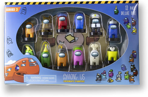 P.M.I. Stamps for Kids: 12 Among Us Toys with 16 Collectibles, Mini Figures for Party, Birthday, Gift & Decoration...