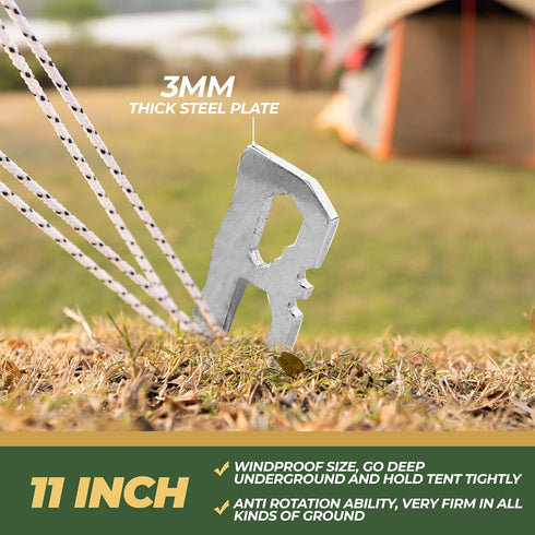 Camping Tent Stakes - Heavy Duty Tent Pegs Outdoor, Metal Tarp Spikes and Inflatable Tent Pole Pins 6 Pack...