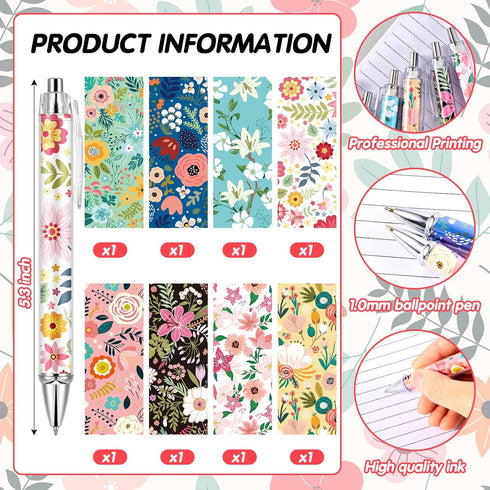 8 Pcs Ballpoint Pens for Women and Girls 1.00 mm Cute Writing Pens Black Ink Fancy Pens Fine Point Smooth Writing Pens for Journaling, Aesthetic S...
