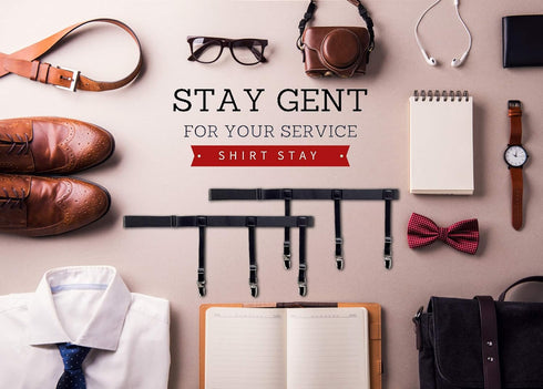 STAY GENT Y-Style Shirt Stays For Men with Non-Slip Locking Clamps and Adjustable Elastic Straps...