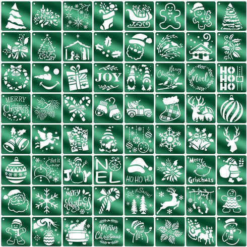 64Pcs Small Christmas Stencils, 3X3 Inch Reusable Craft Stencil for Painting on Wood, Fabric, Paper, Windows, DIY Christmas Ornaments, Cards, Deco...