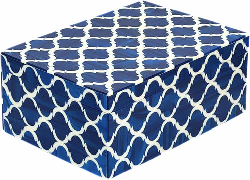 collectiblesBuy Handmade Resin Inlay Jewelry Box – Blue & White Antique Storage Organizer, 6x4x2.5 inches Decorative Wooden Box for Rings, Earring...