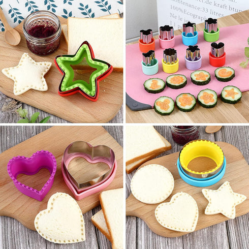 Sandwich Cutter and Sealer,Round Heart Star 3Pcs Shapes Sandwich Decruster Press Mold+8pcs Stainless Steel Mini Vegetable Cookie Cutters,Bread San...