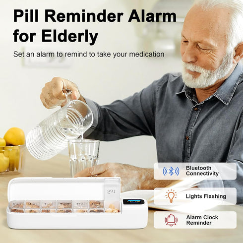 Odaro Smart Weekly Pill Organizer with Alarm - Bluetooth Pill Dispenser 7 Day, Vitamins Pill Box Reminder for Elderly (White)......