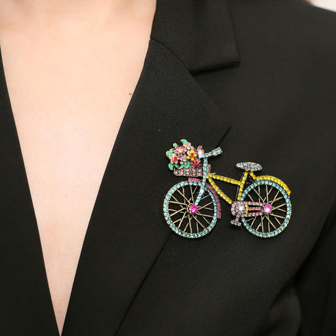 Crystal Rhinestone Creative Bicycles Brooch Pin for Women Retro Elegant Handmade Blue Brooches Pins Classic Wedding Fashion Jewelry Accessories Gi...