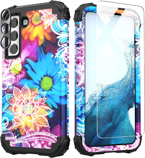 IDweel Galaxy S24 Case with Screen Protector & Camera Lens Protector,Hybrid 3 in 1 Shockproof Heavy Duty Protection Hard PC Cover Soft Silicone Bu...
