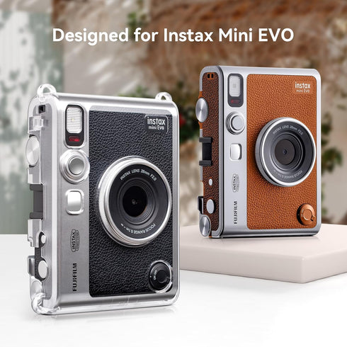 MUZIRI KINOKOO Clear EVO Case for Fujifilm Instax Mini EVO Instant Camera - Hard PVC Fuji Mini EVO Carrying Protective Case with Shoulder Strap -T...